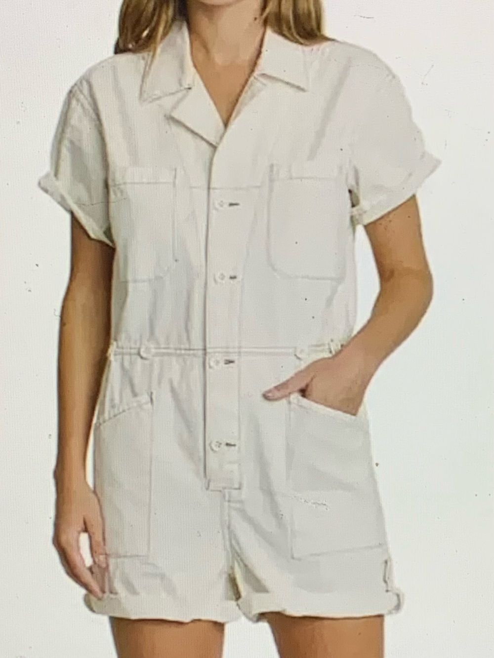 Pistola romper ecru sz medium “Parker” button front utilitarian